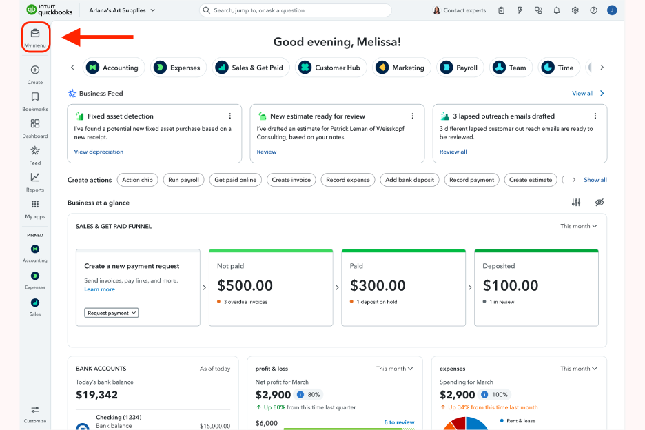 QuickBooks screenshot - 12 Beste KI-Abrechnungssoftware im Test 2026