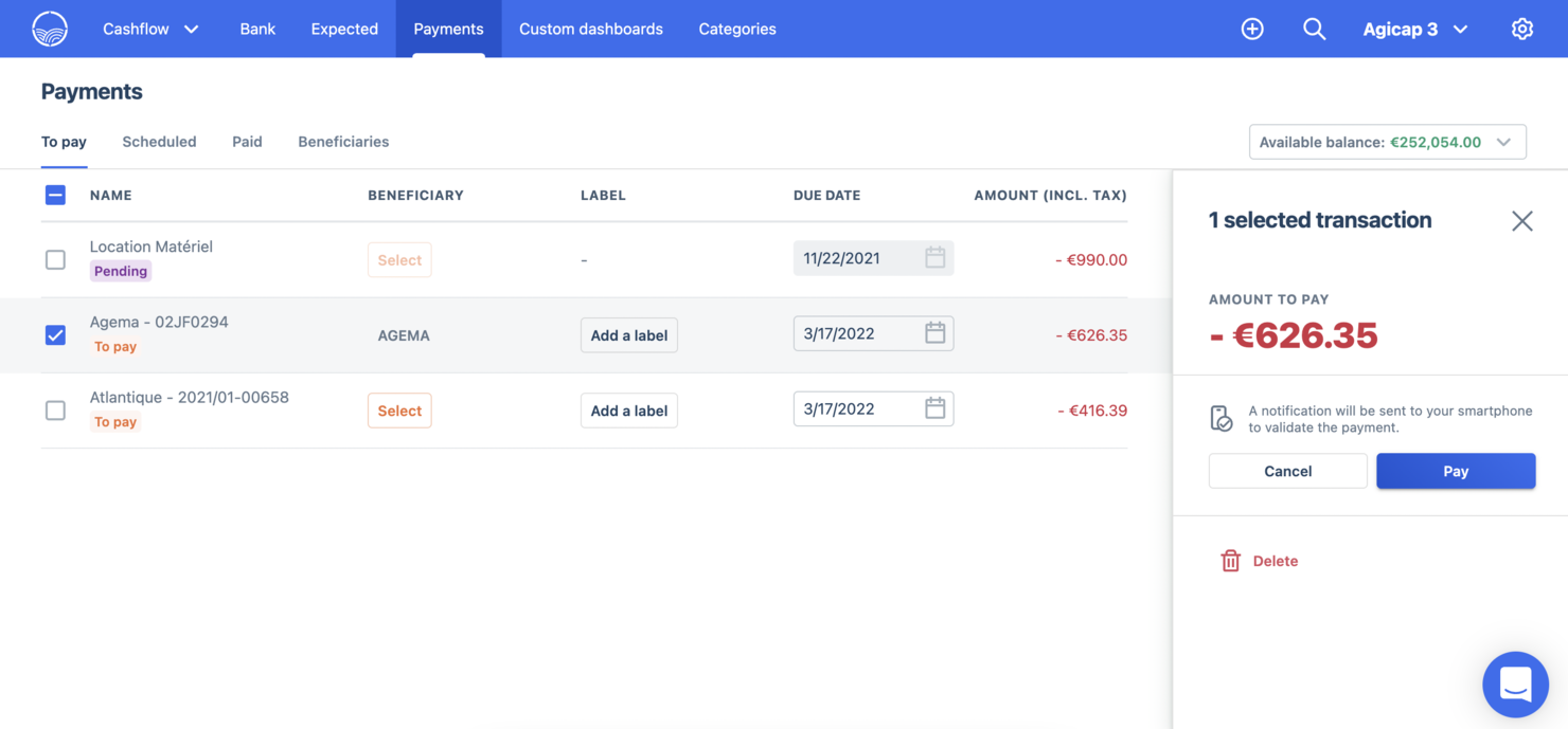 Agicap screenshot - 14 beste Cashflow-Prognose-Software im Test 2026