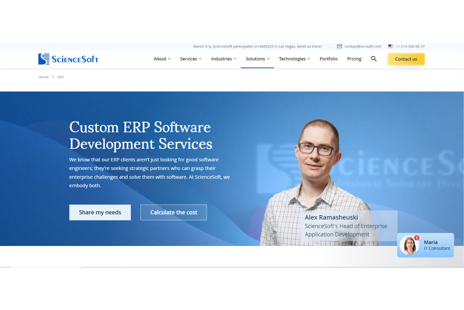 ScienceSoft screenshot - 13 meilleures entreprises de développement de logiciels ERP évaluées en 2026