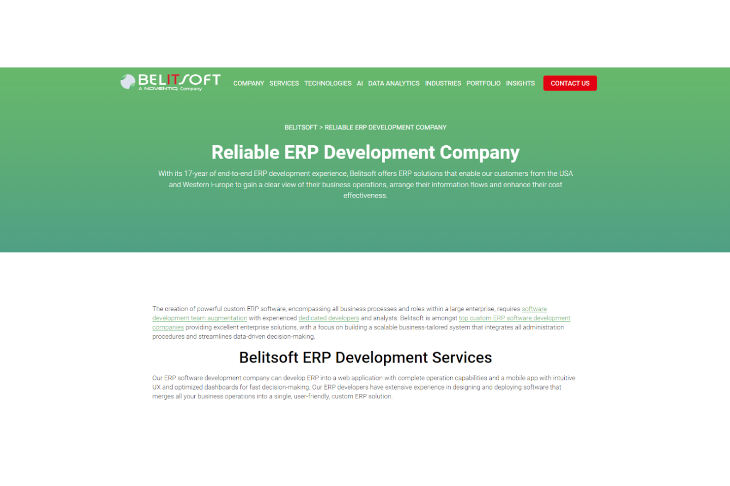 Belitsoft screenshot - 13 meilleures entreprises de développement de logiciels ERP évaluées en 2026