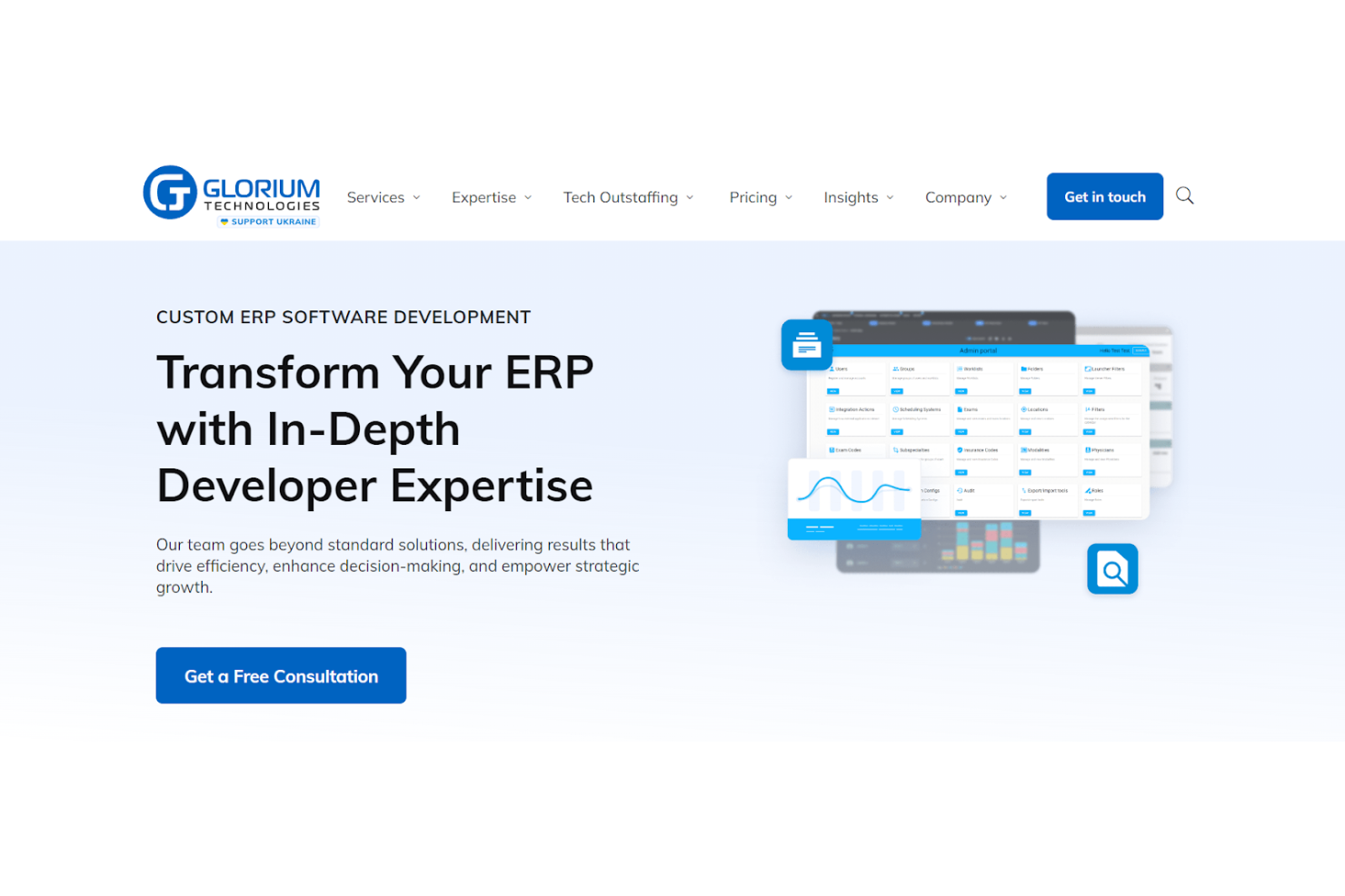 Glorium Technologies screenshot - 13 meilleures entreprises de développement de logiciels ERP évaluées en 2026