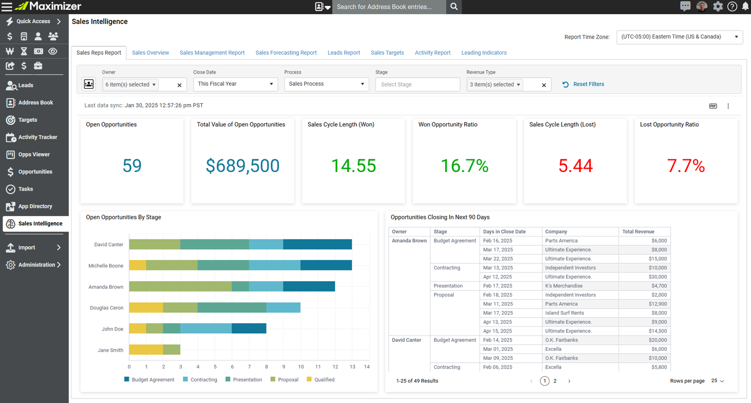 Maximizer screenshot - 14 Meilleurs CRM Financiers Passés en Revue en 2026