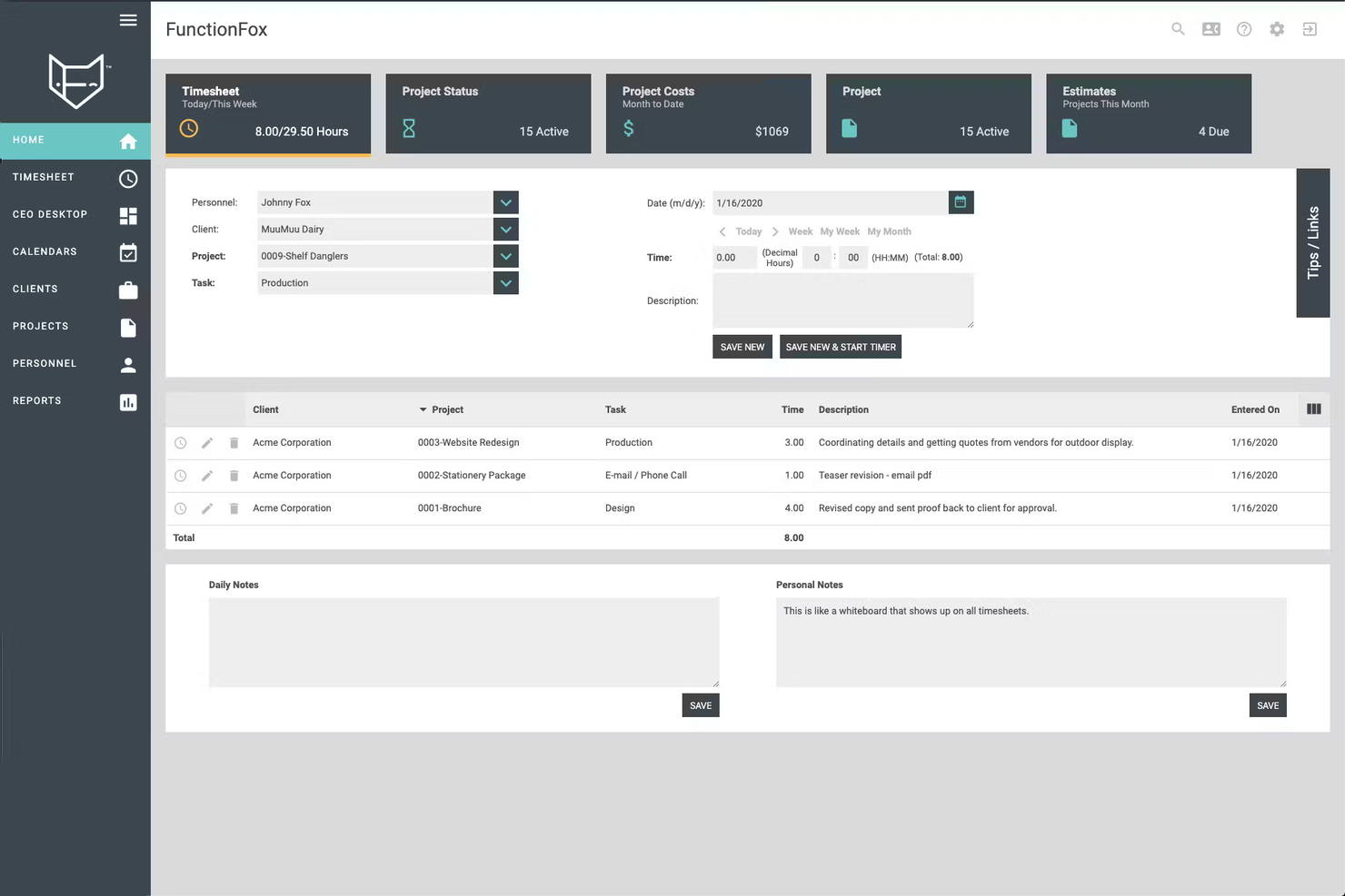 FunctionFox screenshot - 16 beste Software für Zeiterfassung und Rechnungsstellung im Test 2026