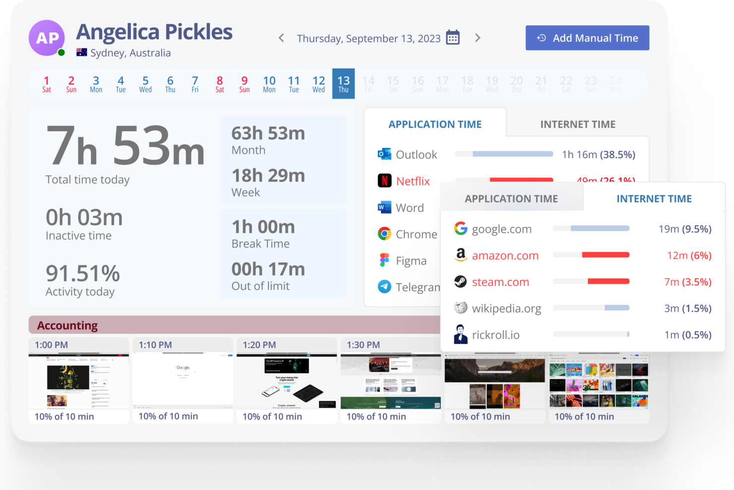 Monitask screenshot - 10 meilleurs logiciels de suivi du temps et de facturation en 2026