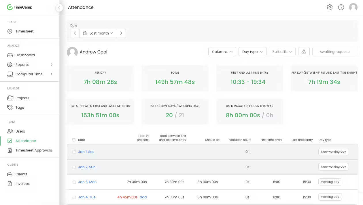 TimeCamp screenshot - 16 beste Software für Zeiterfassung und Rechnungsstellung im Test 2026