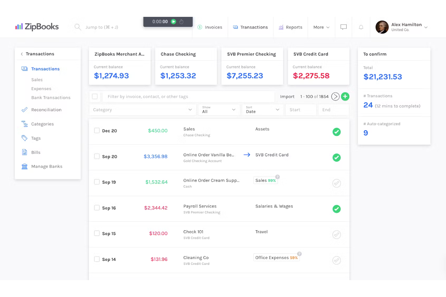 ZipBooks screenshot - 10 meilleurs logiciels de comptabilité médicale évalués en 2026