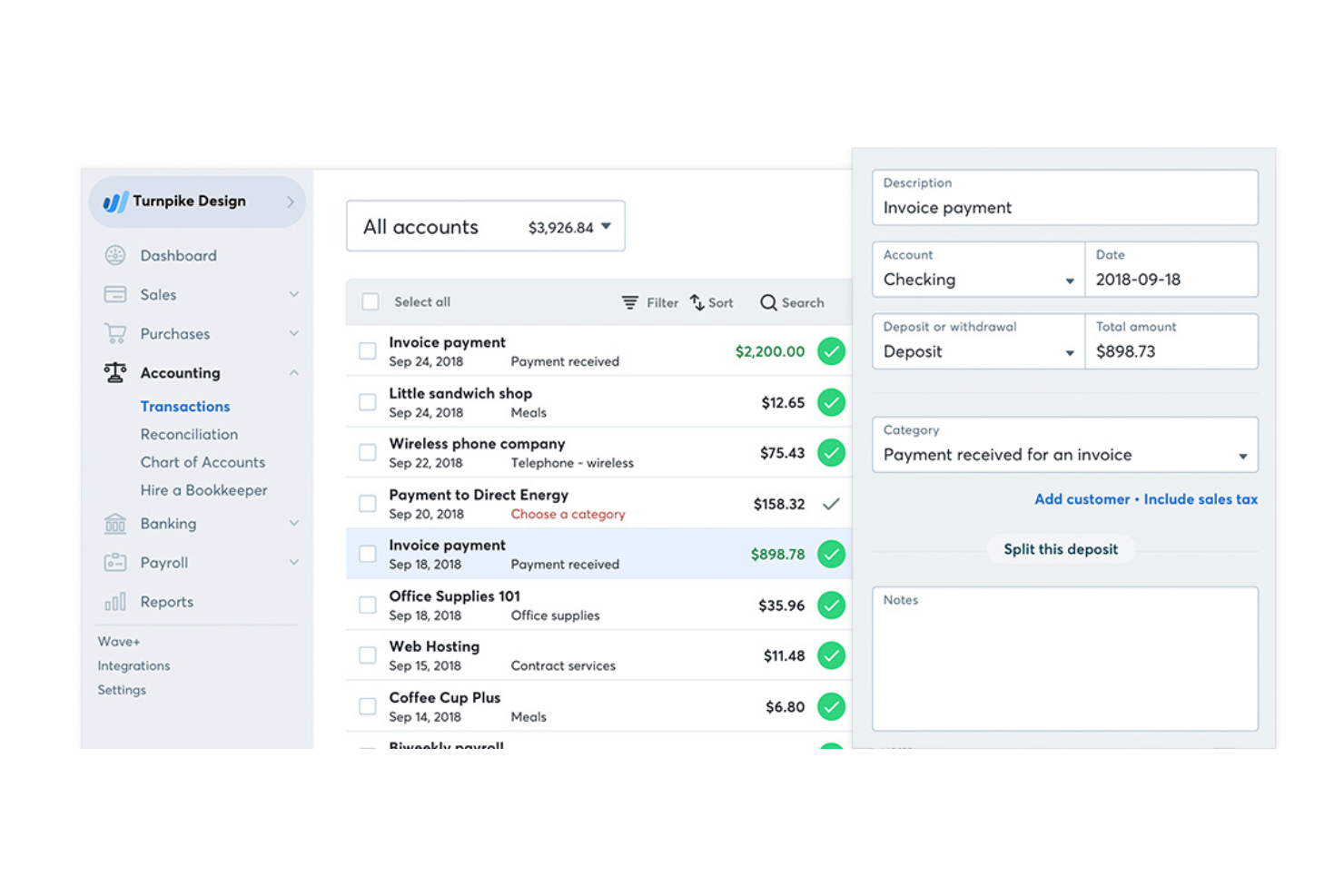 Wave screenshot - 10 meilleurs logiciels de comptabilité médicale évalués en 2026