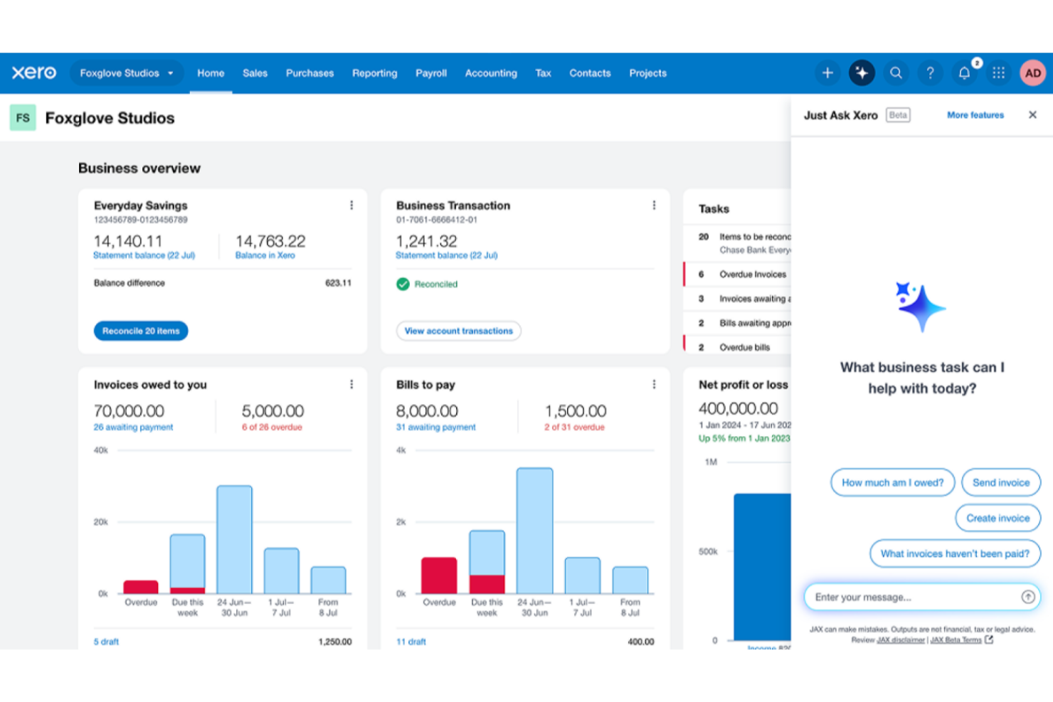 Xero screenshot - 20 Beste Buchhaltungssoftware für Landwirte im Jahr 2026 getestet