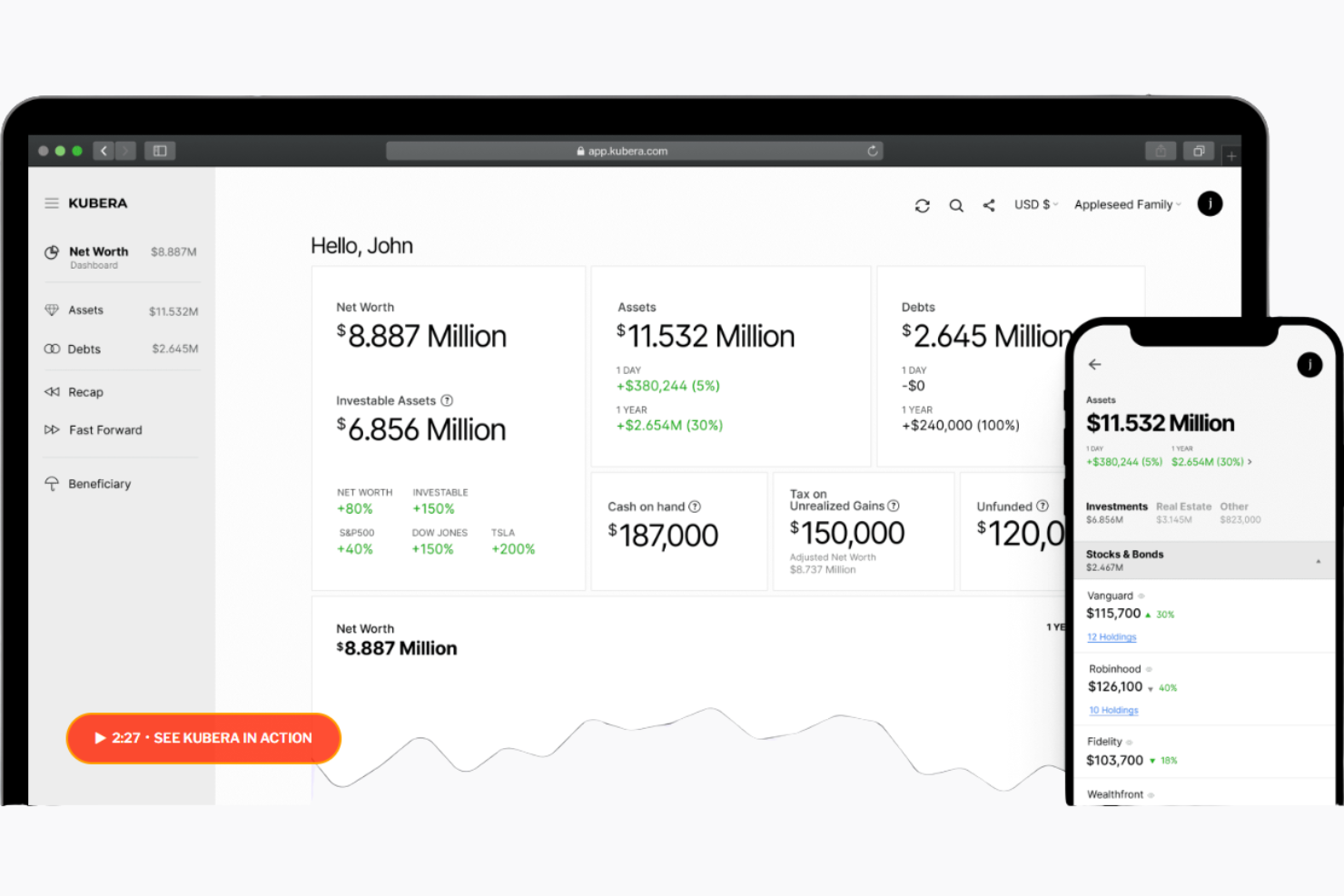 Kubera screenshot - 14 Meilleurs Logiciels de Gestion de Portefeuille Évalués en 2026