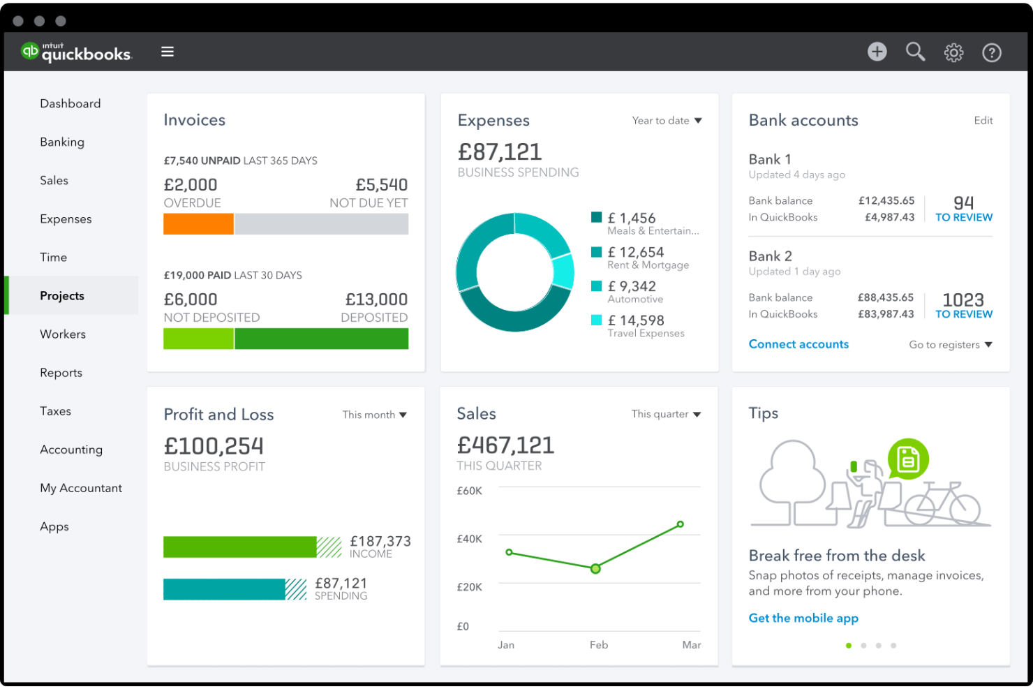 QuickBooks screenshot - 10 meilleurs logiciels de comptabilité pour les entrepreneurs en (2026)