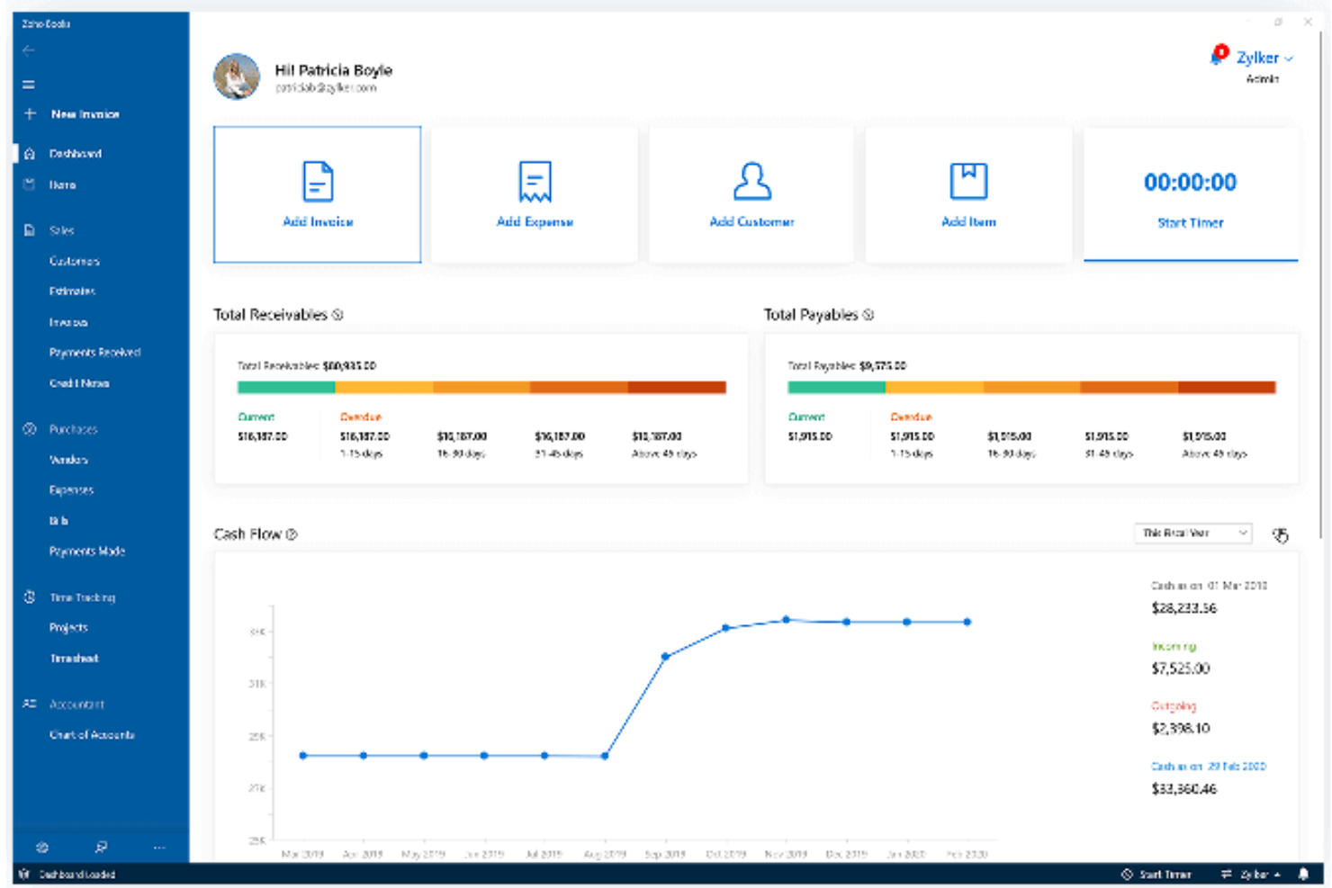 Zoho Books screenshot - 10 beste Buchhaltungssoftware mit Lohnabrechnung im Jahr 2026
