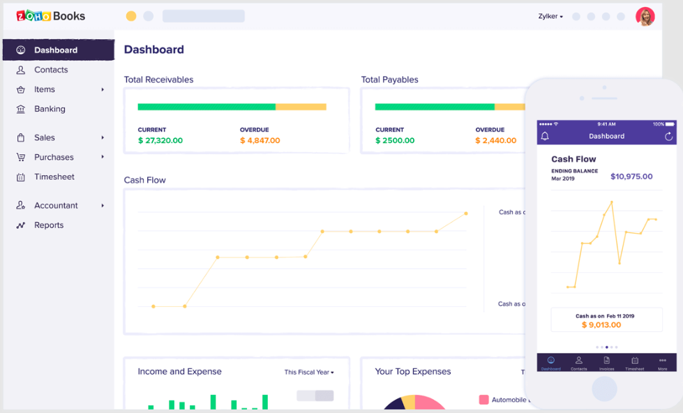 Zoho Books screenshot - 10 meilleurs logiciels de comptabilité pour les grandes entreprises en 2026