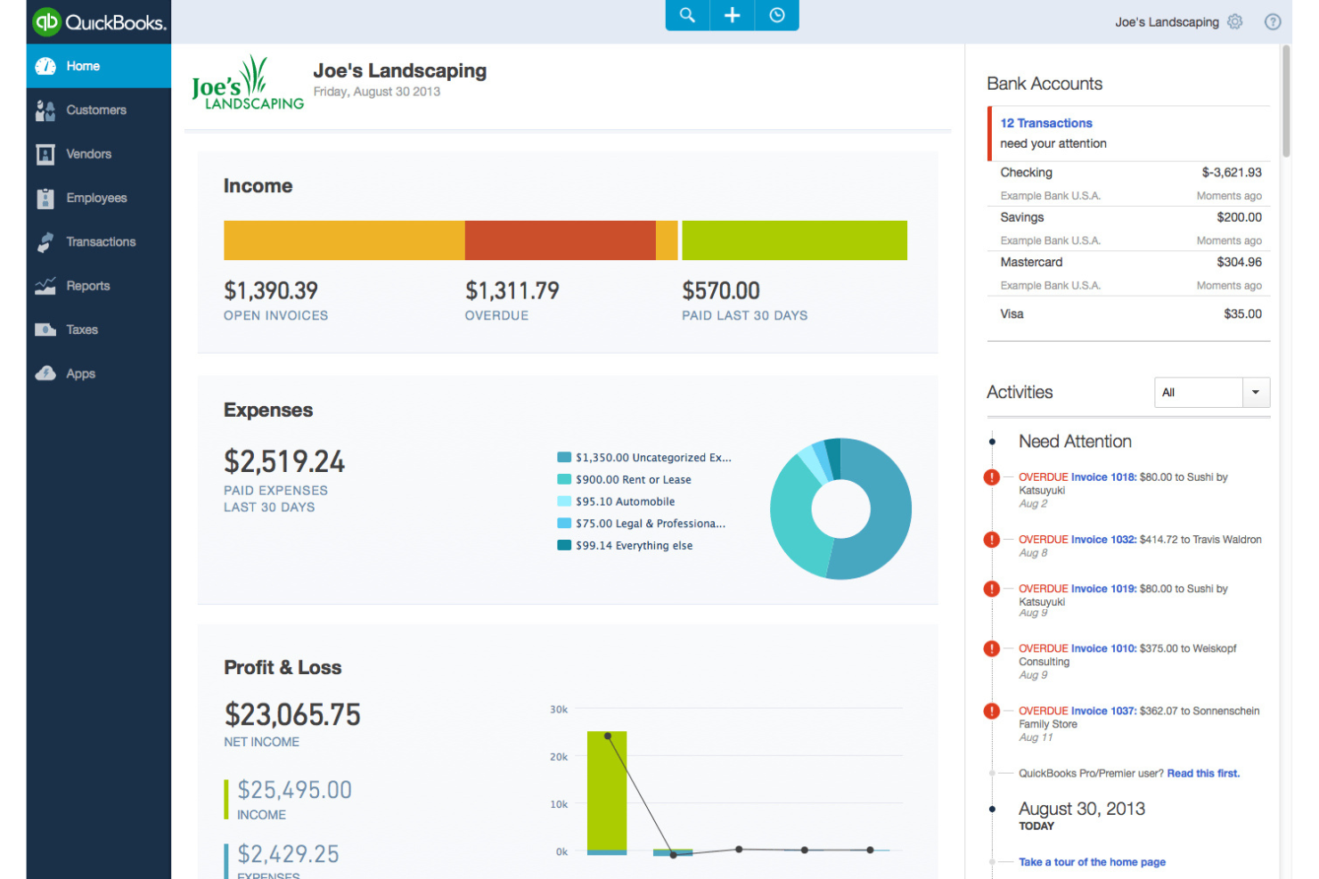 QuickBooks screenshot - 10 meilleurs logiciels de comptabilité basés sur le cloud en 2026