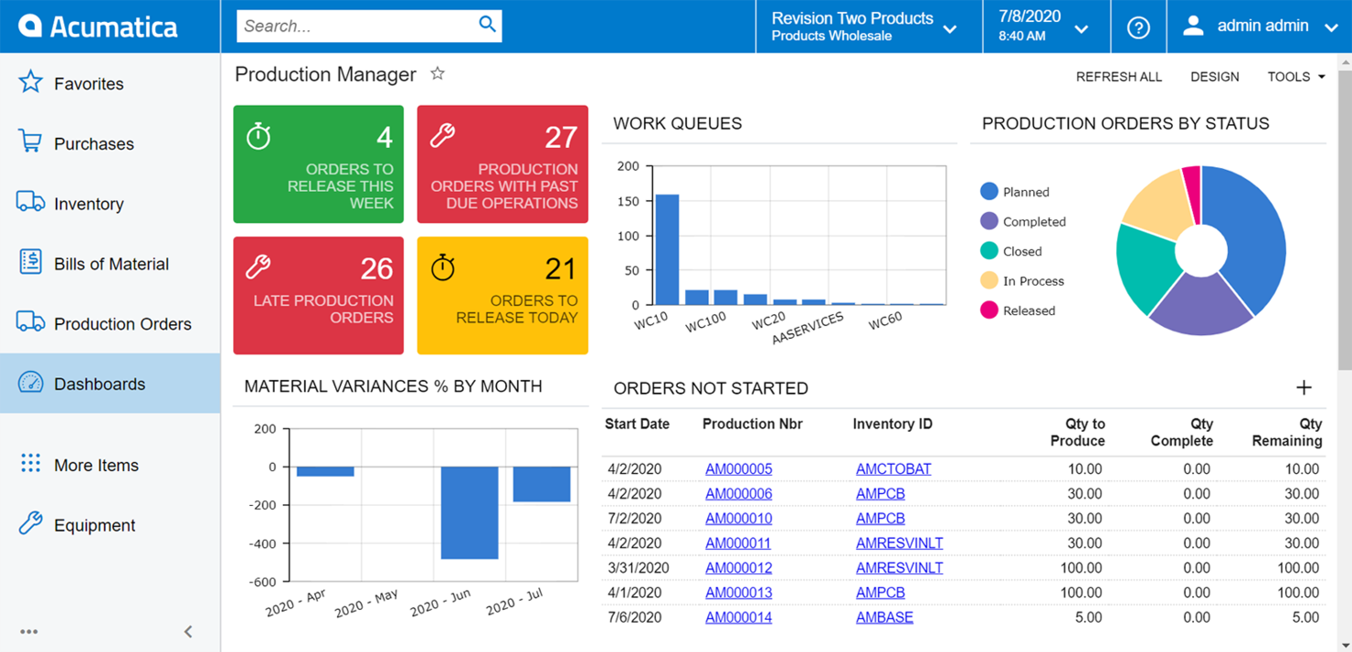 Acumatica screenshot - 10 meilleurs systèmes ERP pour la fabrication sur mesure en 2026
