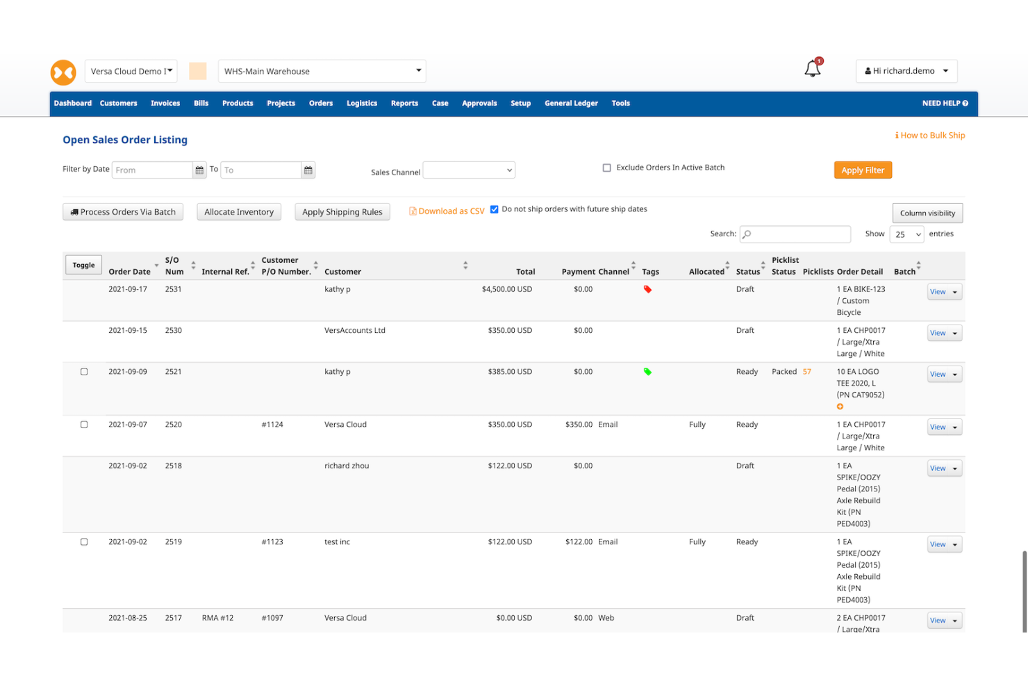 Versa Cloud ERP screenshot - Les 10 meilleurs logiciels ERP de distribution de 2026