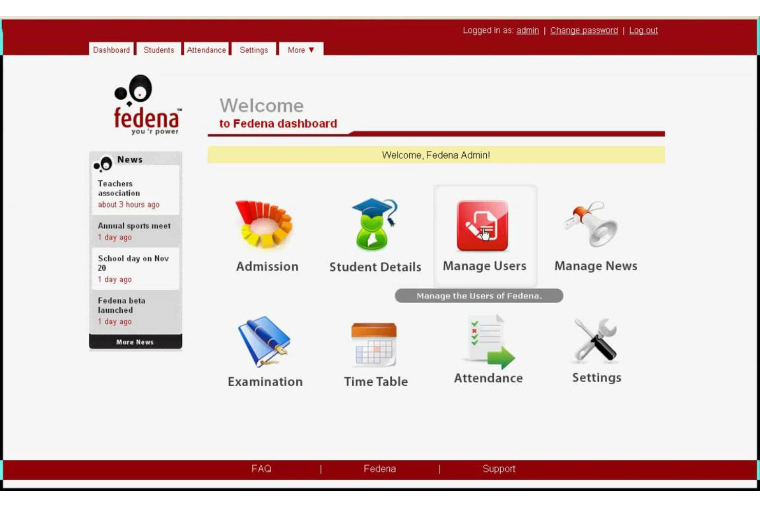 Fedena screenshot - 10 meilleurs progiciels de gestion intégrée (ERP) pour l’éducation passés en revue en 2026