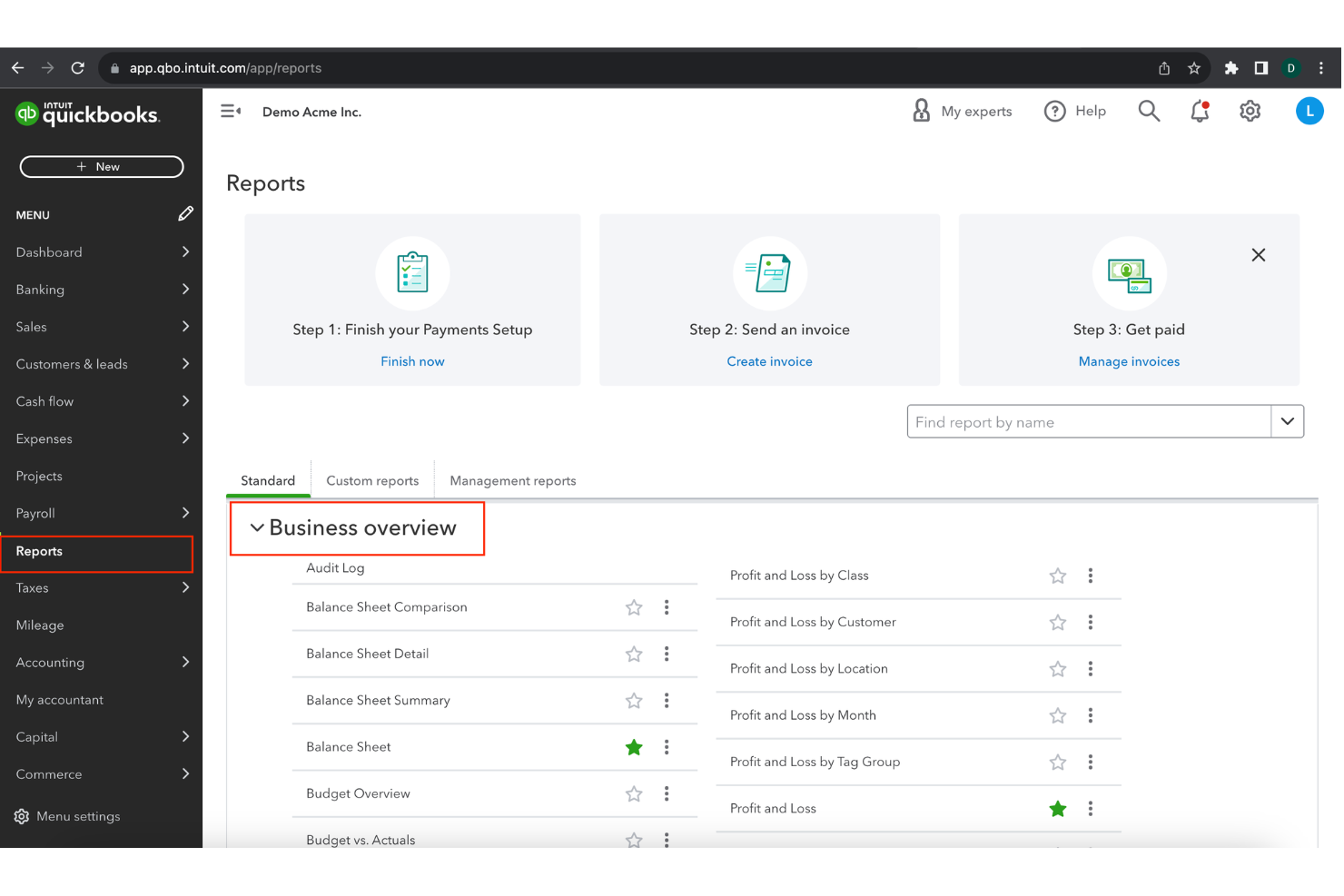QuickBooks Online screenshot - 10 meilleurs logiciels de reporting financier évalués pour 2026