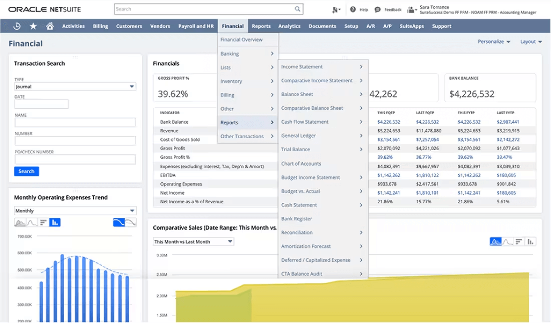 NetSuite screenshot - Les 10 meilleurs logiciels de comptabilité ERP pour la finance en 2026