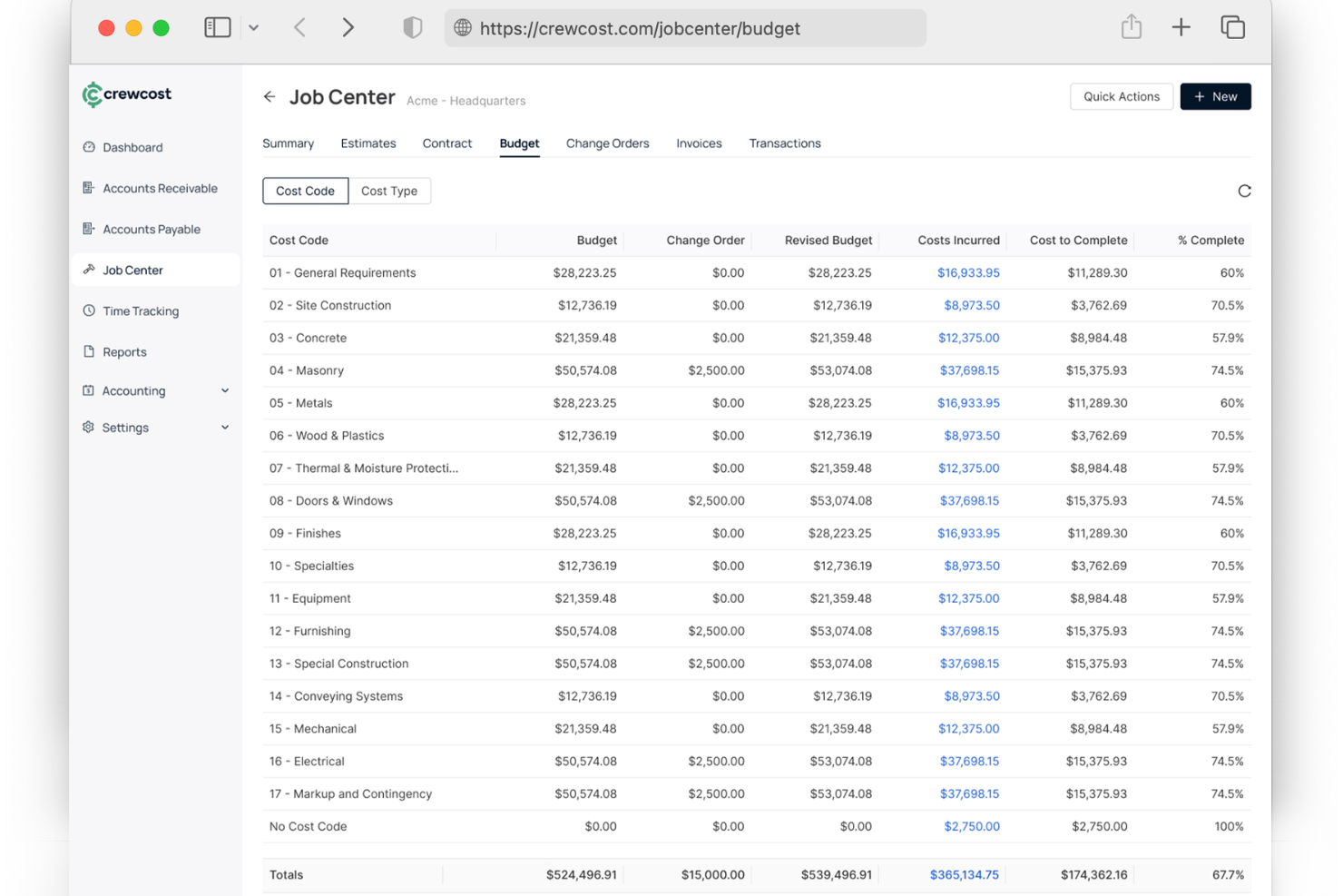 CrewCost screenshot - 25 Meilleurs Logiciels de Comptabilité pour la Construction Passés en Revue en 2026