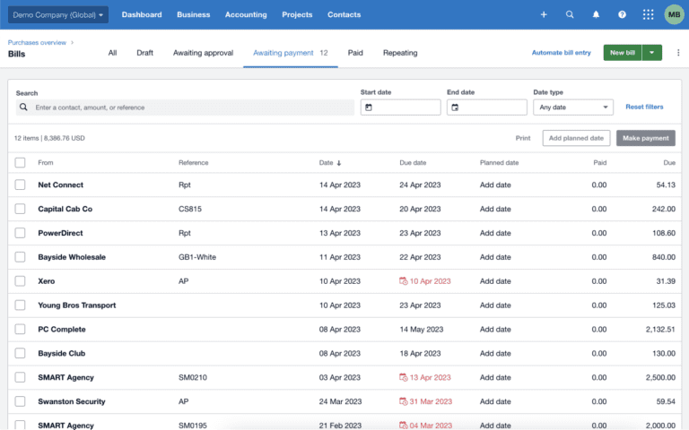 Xero screenshot - 10 meilleurs logiciels de facturation pour accélérer les flux de trésorerie en 2026