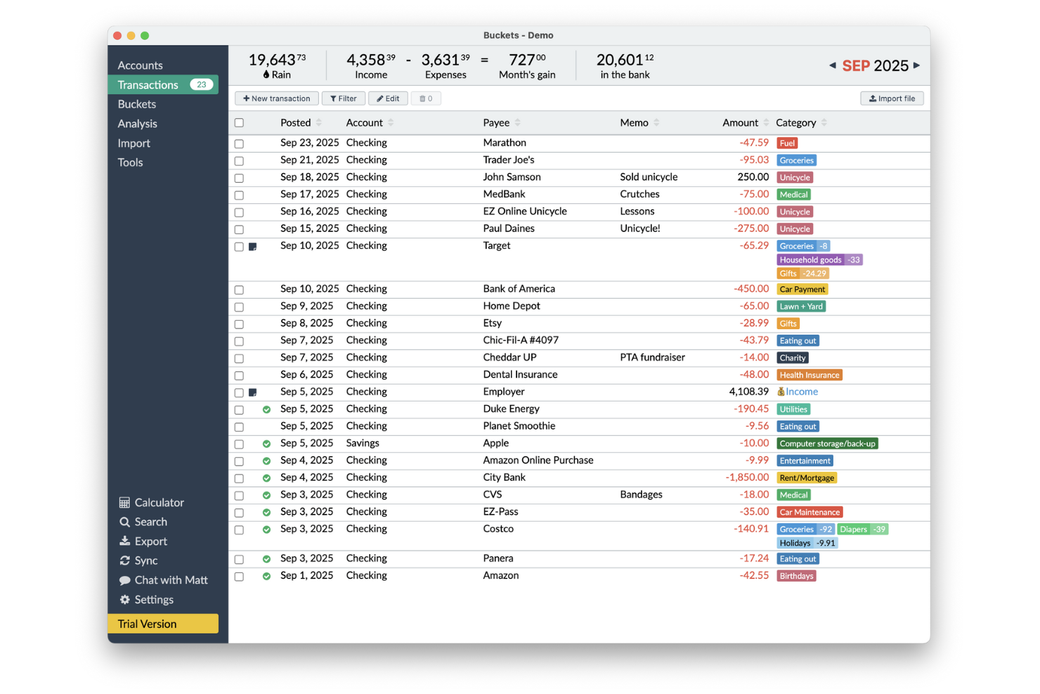 Buckets screenshot - 18 alternatives à YNAB sélectionnées pour 2026
