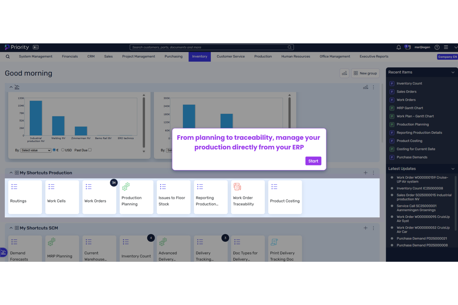 Priority screenshot - 23 meilleurs systèmes ERP pour la fabrication sur mesure évalués en 2026