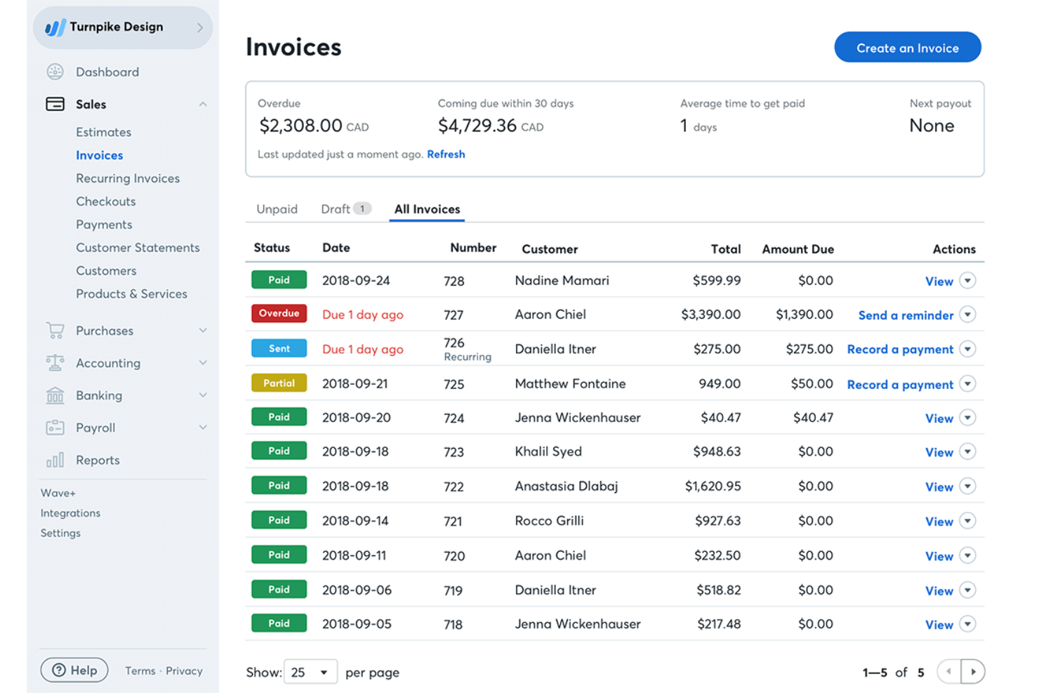 Wave screenshot - 10 beste Alternativen zu Zoho Books im Test 2026
