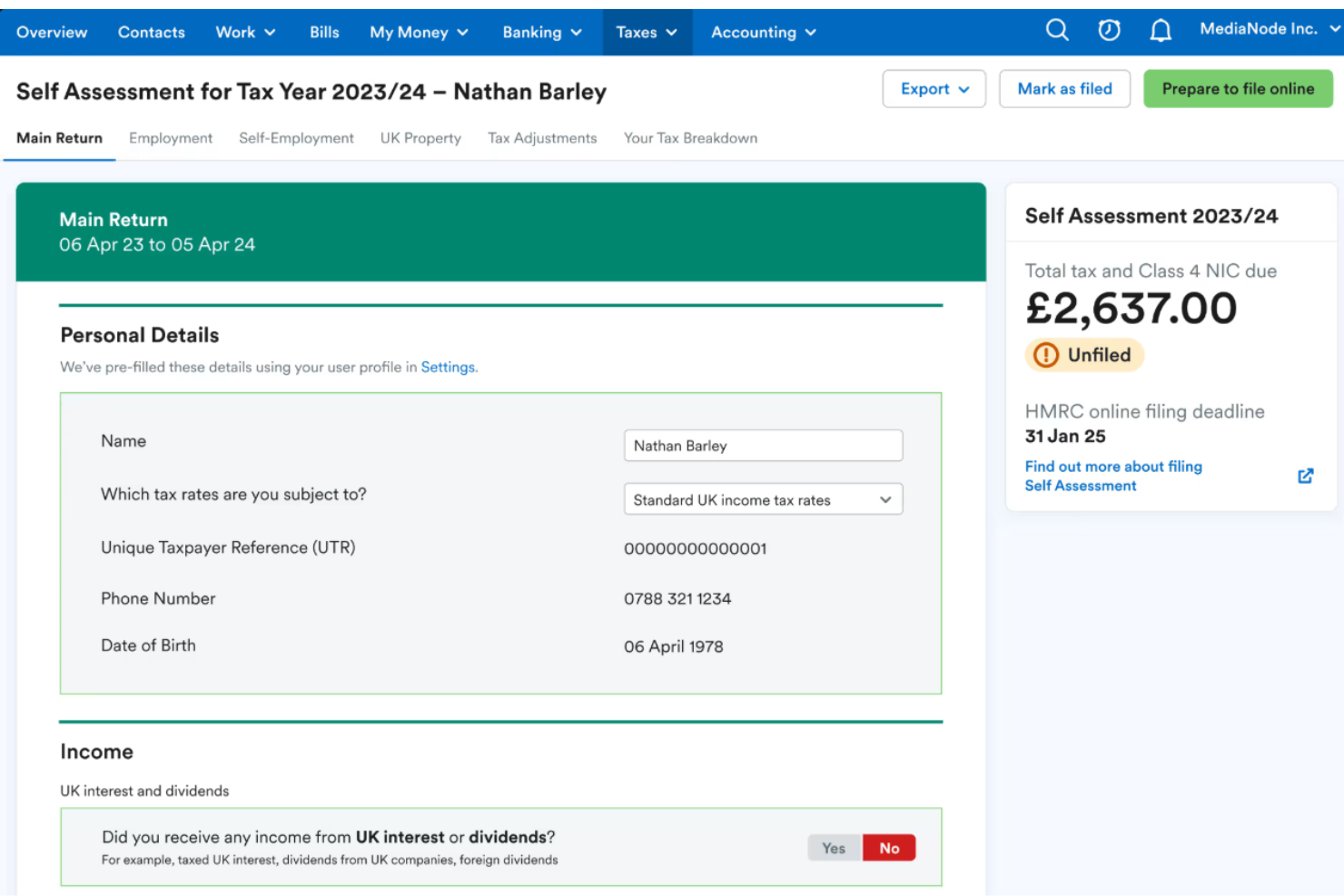 FreeAgent screenshot - 10 meilleures alternatives à Zoho Books examinées en 2026