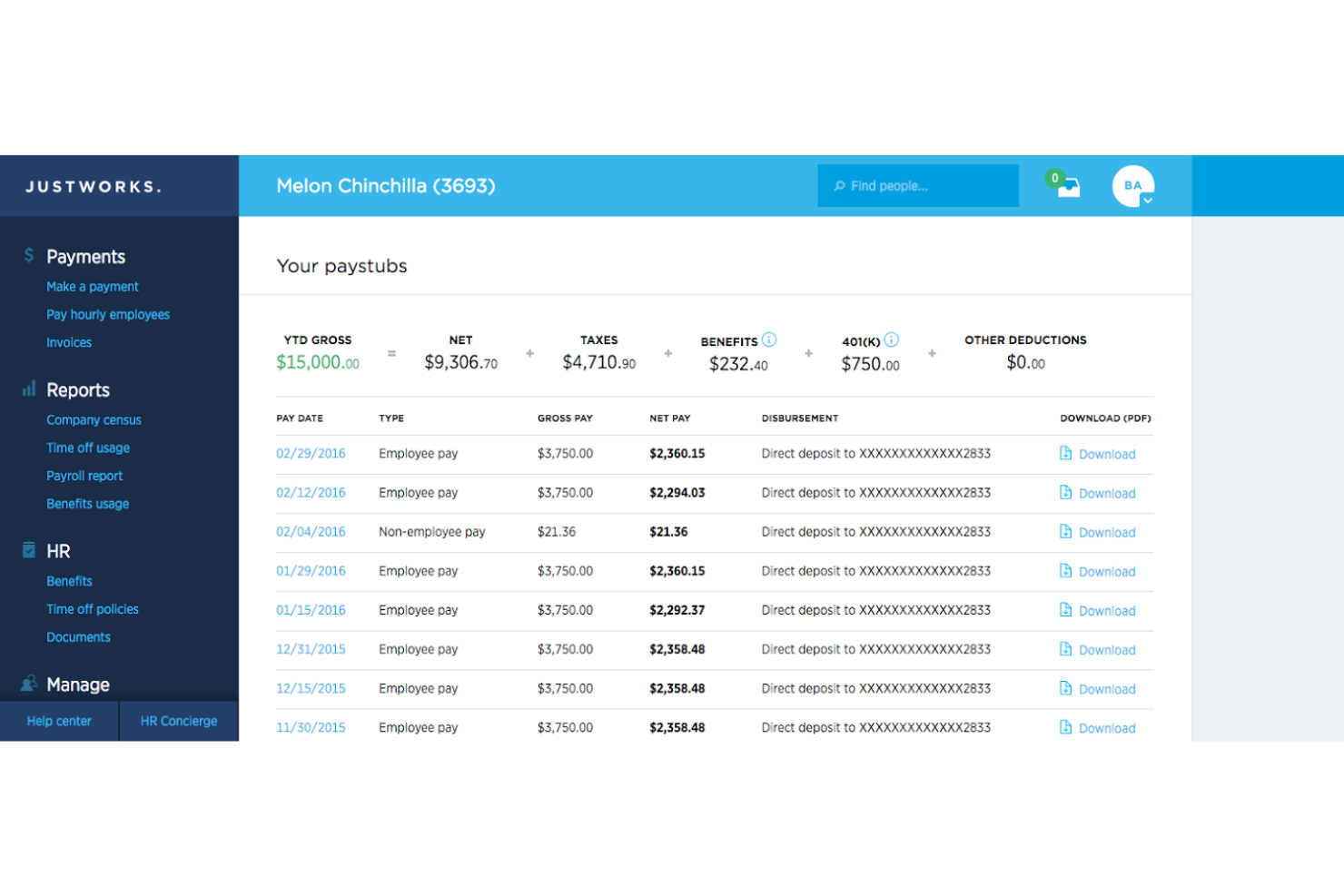Justworks screenshot - 21 Beste ERP-Lohnabrechnungssoftware im Jahr 2026 im Vergleich