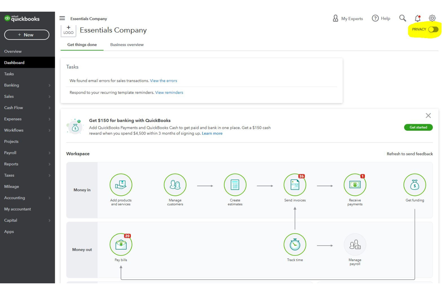 QuickBooks Online screenshot - 10 Meilleurs Logiciels de Comptabilité Immobilière Passés en Revue en 2026