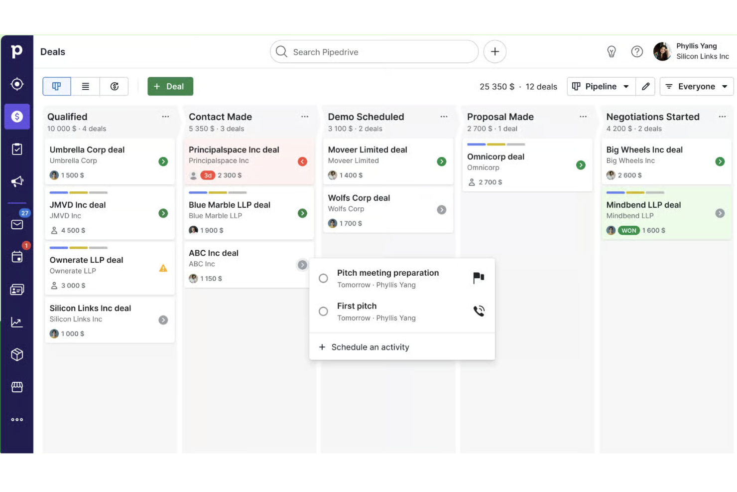 Pipedrive screenshot - Die 10 besten Finanz-CRMs im Test 2026