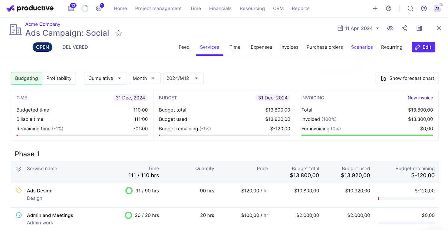 Productive screenshot - 10 Mejores Alternativas a Scoro en 2026