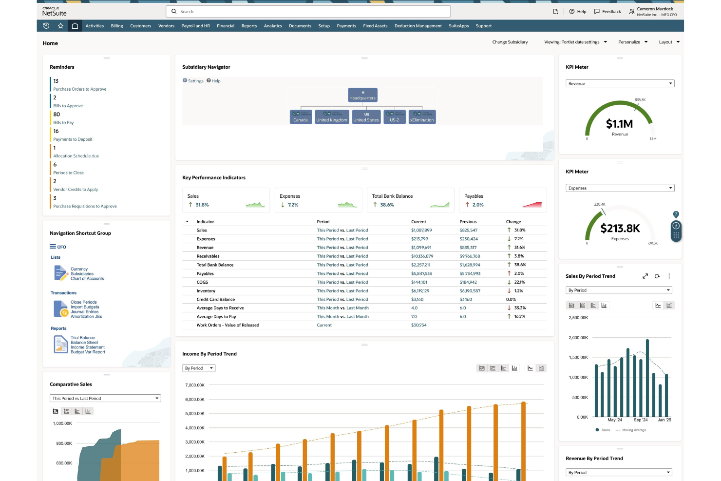 Oracle NetSuite ERP System screenshot - 10 meilleurs logiciels automatisés de reporting financier en 2026