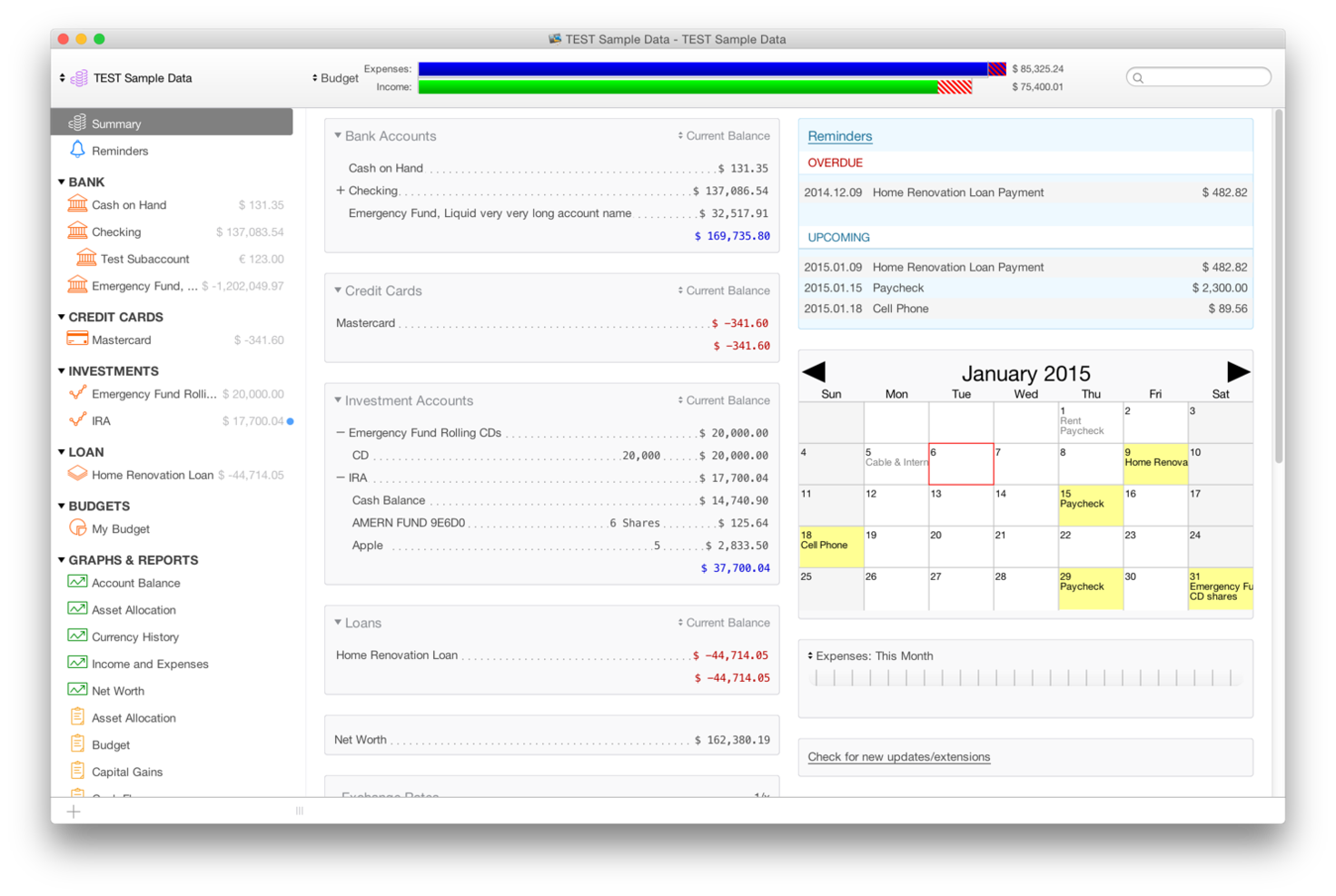 Moneydance screenshot - 10 Mejores Alternativas a Quicken Reseñadas en 2026