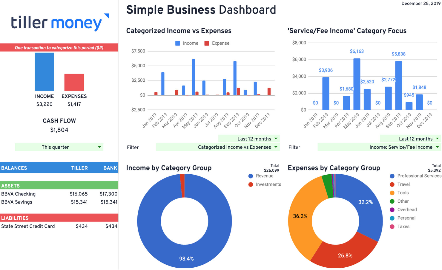 Tiller Money screenshot - 10 Mejores Alternativas a Quicken Reseñadas en 2026