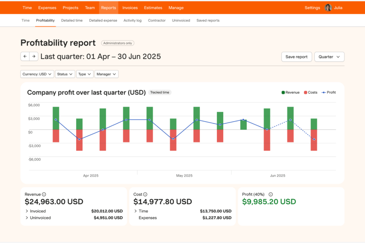 Harvest screenshot - Le 10 migliori soluzioni software per pianificazione e fatturazione recensite nel 2026
