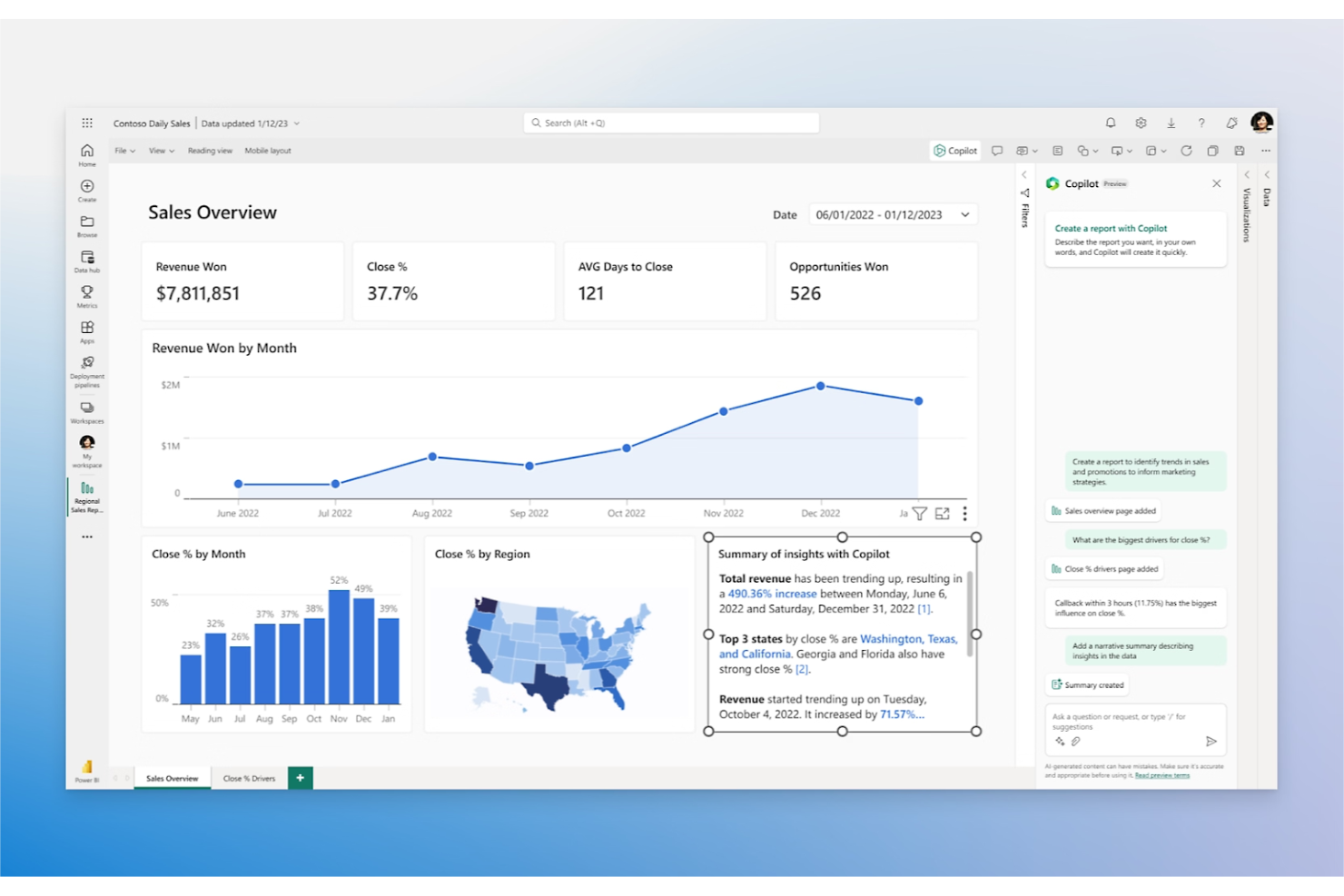 Power BI screenshot - I 10 migliori strumenti di analisi finanziaria per le piccole imprese (2026)