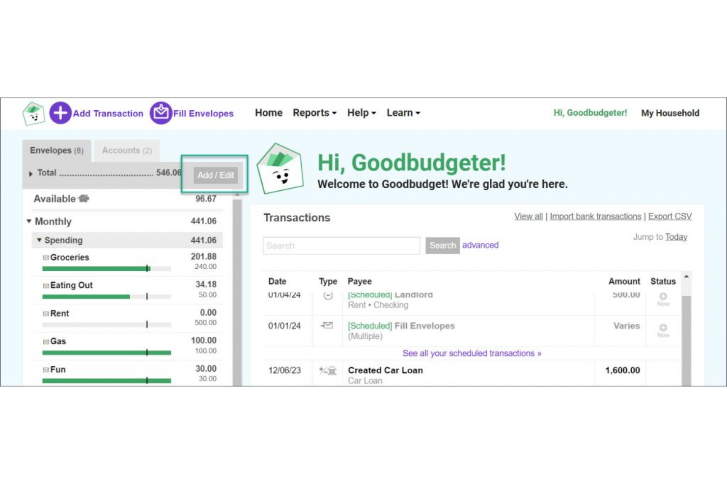 Goodbudget screenshot - Le 10 migliori alternative a YNAB scelte per il 2026