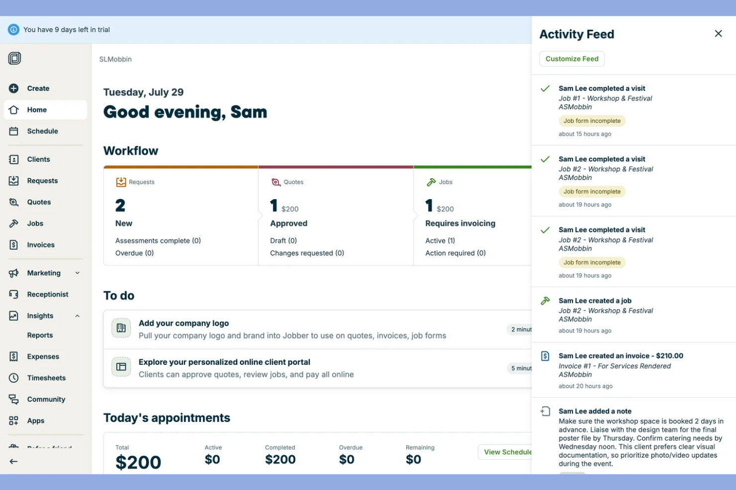 Jobber screenshot - Le 10 migliori alternative a Service Fusion nel 2026