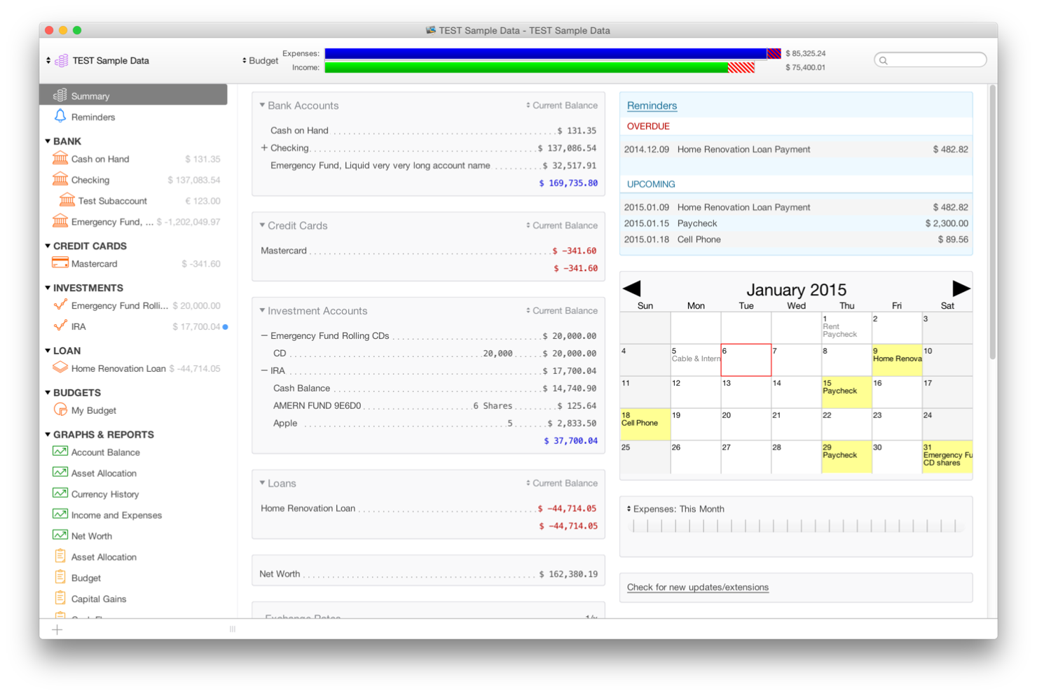 Moneydance screenshot - 10 mejores alternativas a YNAB seleccionadas para 2026