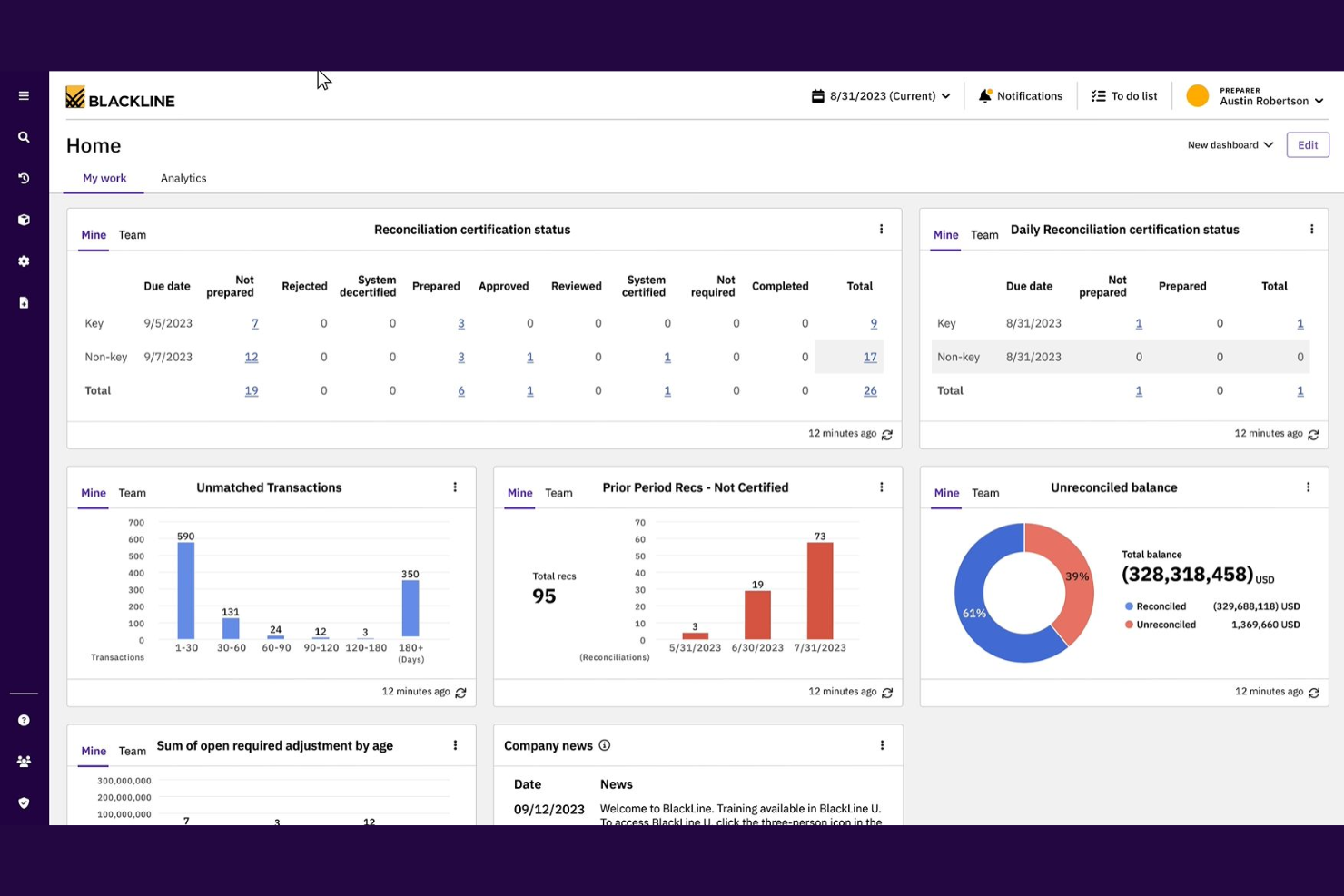 BlackLine screenshot - I 10 migliori software di gestione finanziaria aziendale nel 2026