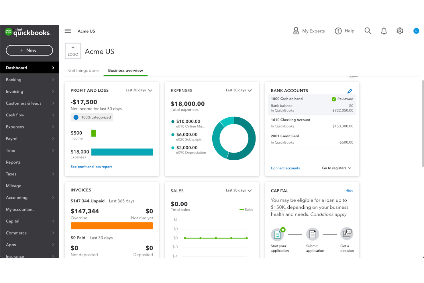 QuickBooks screenshot - 10 Migliori Software per Fatture e Ordini di Acquisto per il 2026