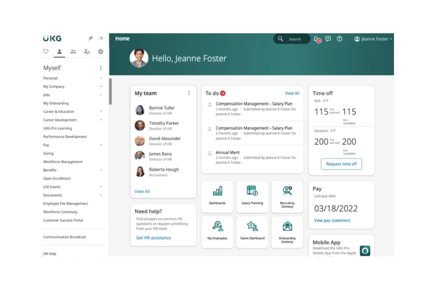 UKG Pro screenshot - Le 10 migliori alternative a Workday selezionate per il 2026