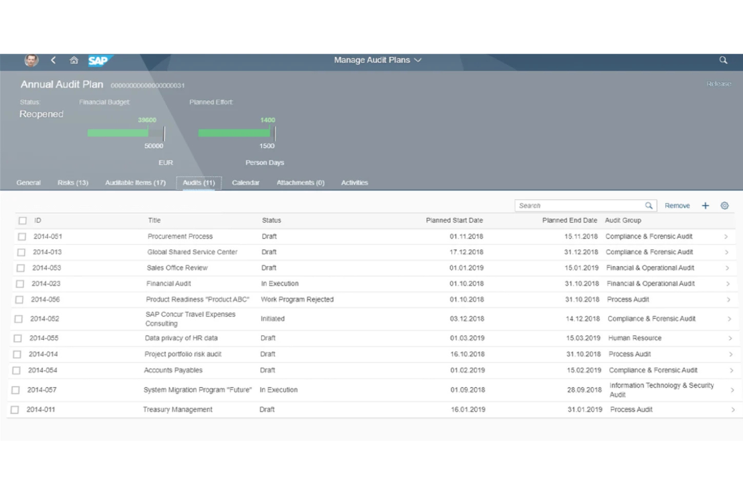 SAP Audit Management screenshot - 10 Migliori Software per la Gestione degli Audit Interni Selezionati per il 2026