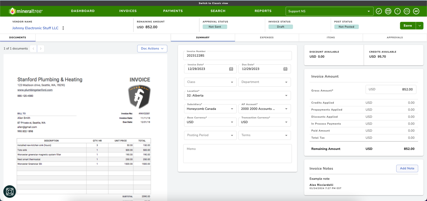 MineralTree screenshot - 16 Mejores Alternativas a Stampli para la Automatización de Cuentas por Pagar en 2026