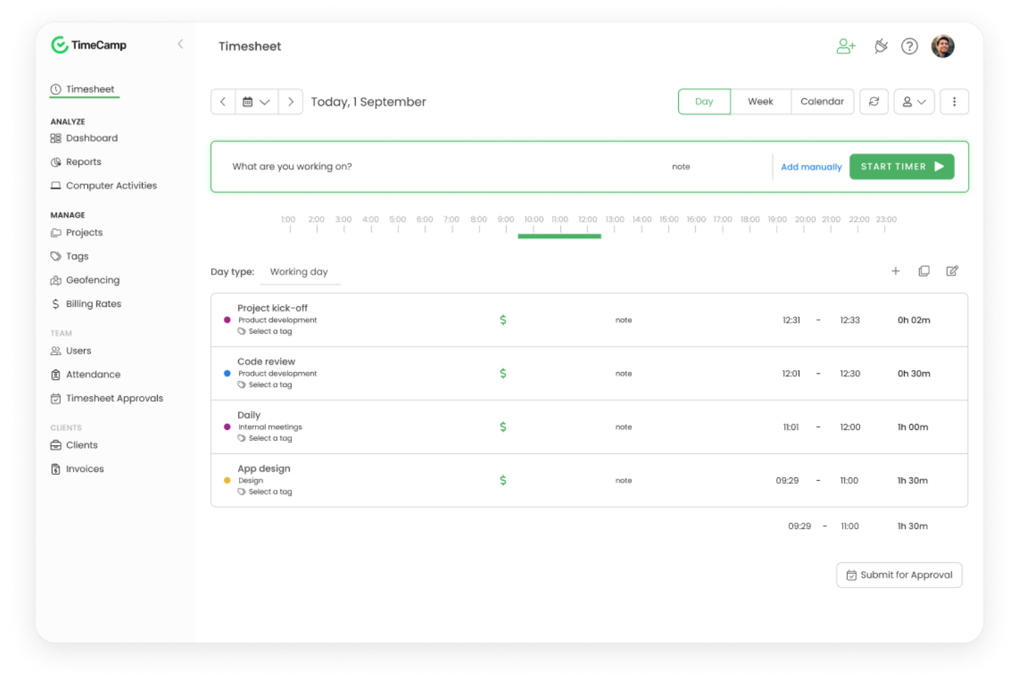 TimeCamp screenshot - 10 alternative a Hubstaff selezionate per il 2026