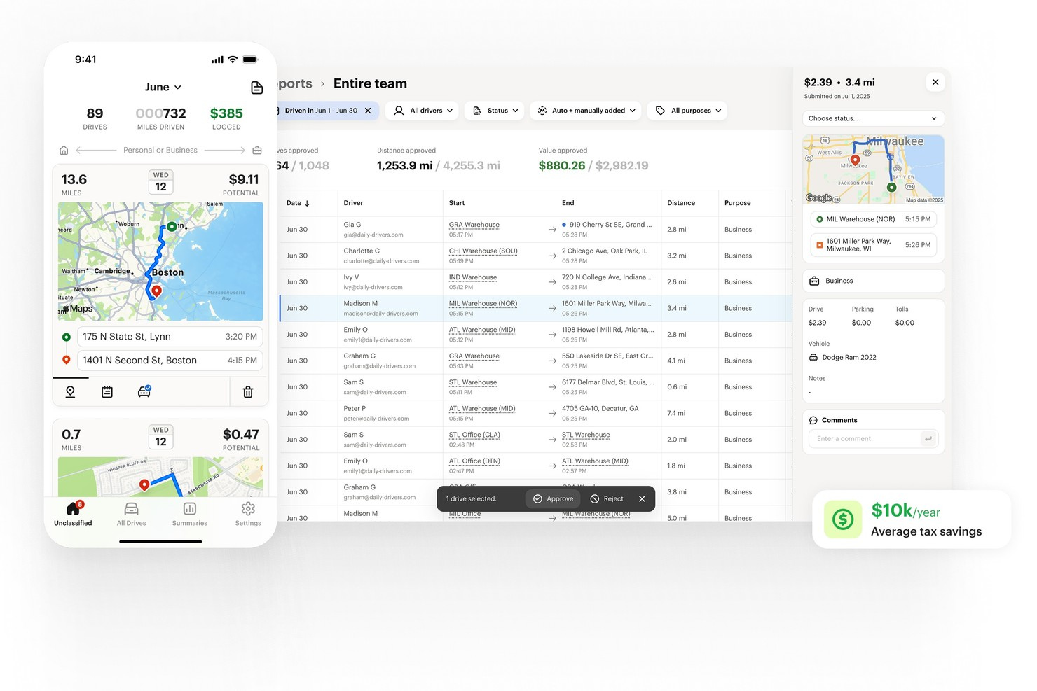 MileIQ screenshot - 10 Software per il Monitoraggio dei Chilometri per il 2026