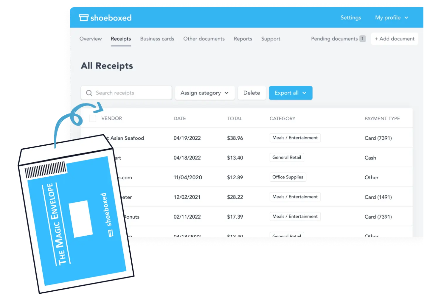 Shoeboxed screenshot - 10 Software per la Gestione delle Ricevute per il 2026