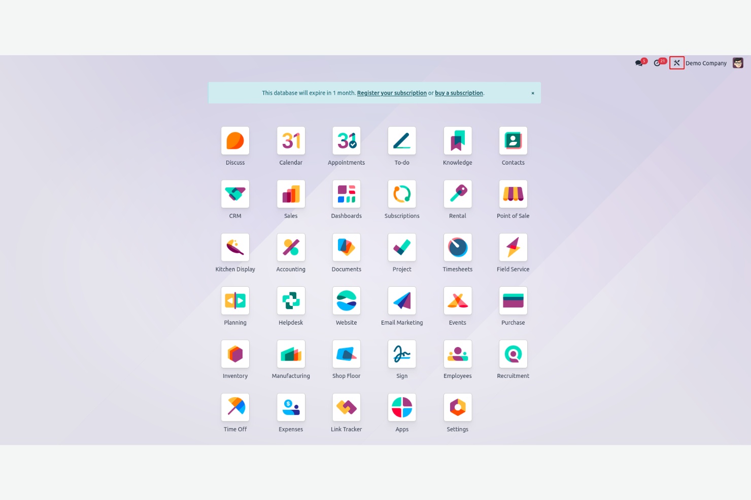 Odoo screenshot - Le 10 Migliori Soluzioni di Software per la Pianificazione del Budget ERP per il 2026