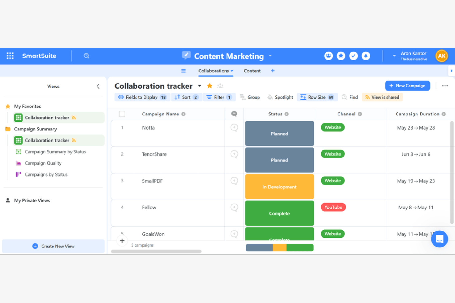 SmartSuite screenshot - 10 alternative a ClickUp nel 2026 per la gestione di progetti e attività